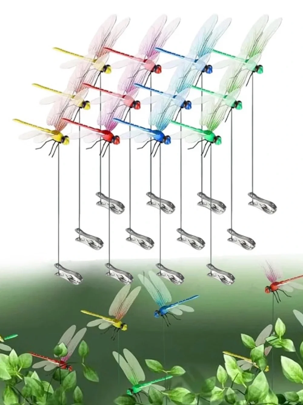12 Decorative  Dragonfly Plant Picks - Multicolor